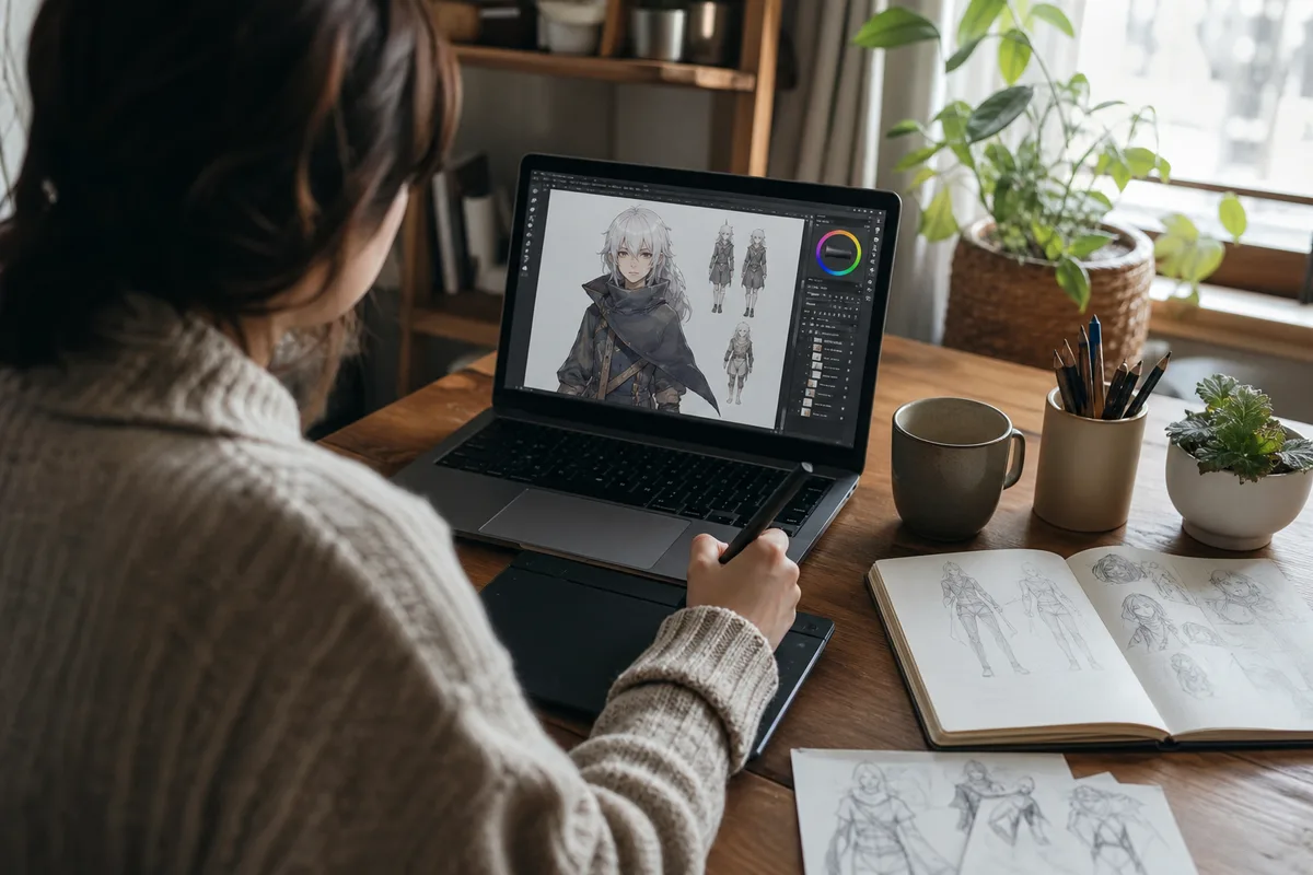 兴趣创作者在家用笔记本体验 AI 角色生成，从一句话开始设计 OC