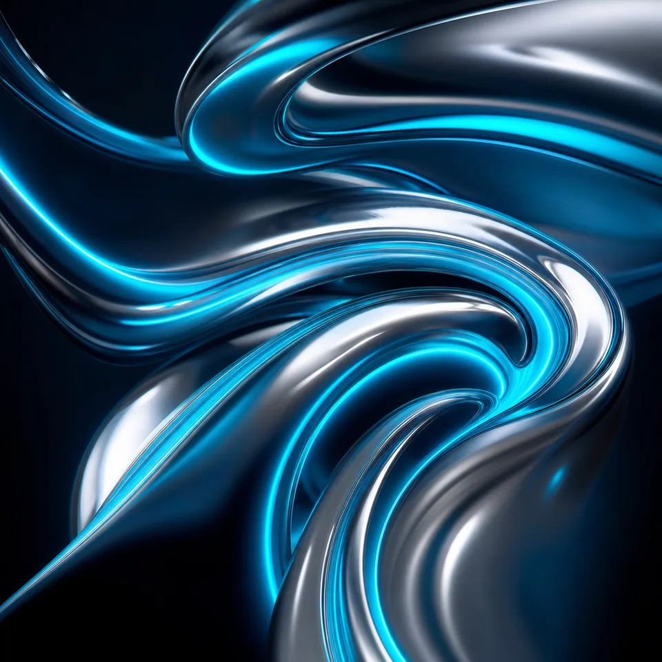 AI-generated abstract liquid chrome and cyan neon art for brand backgrounds and KV