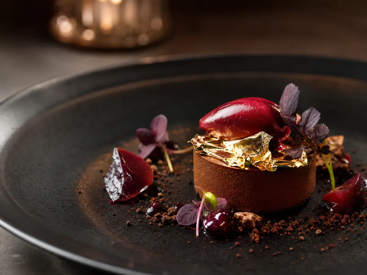 AI-generated fine-dining dessert photo for restaurant menus and food marketing