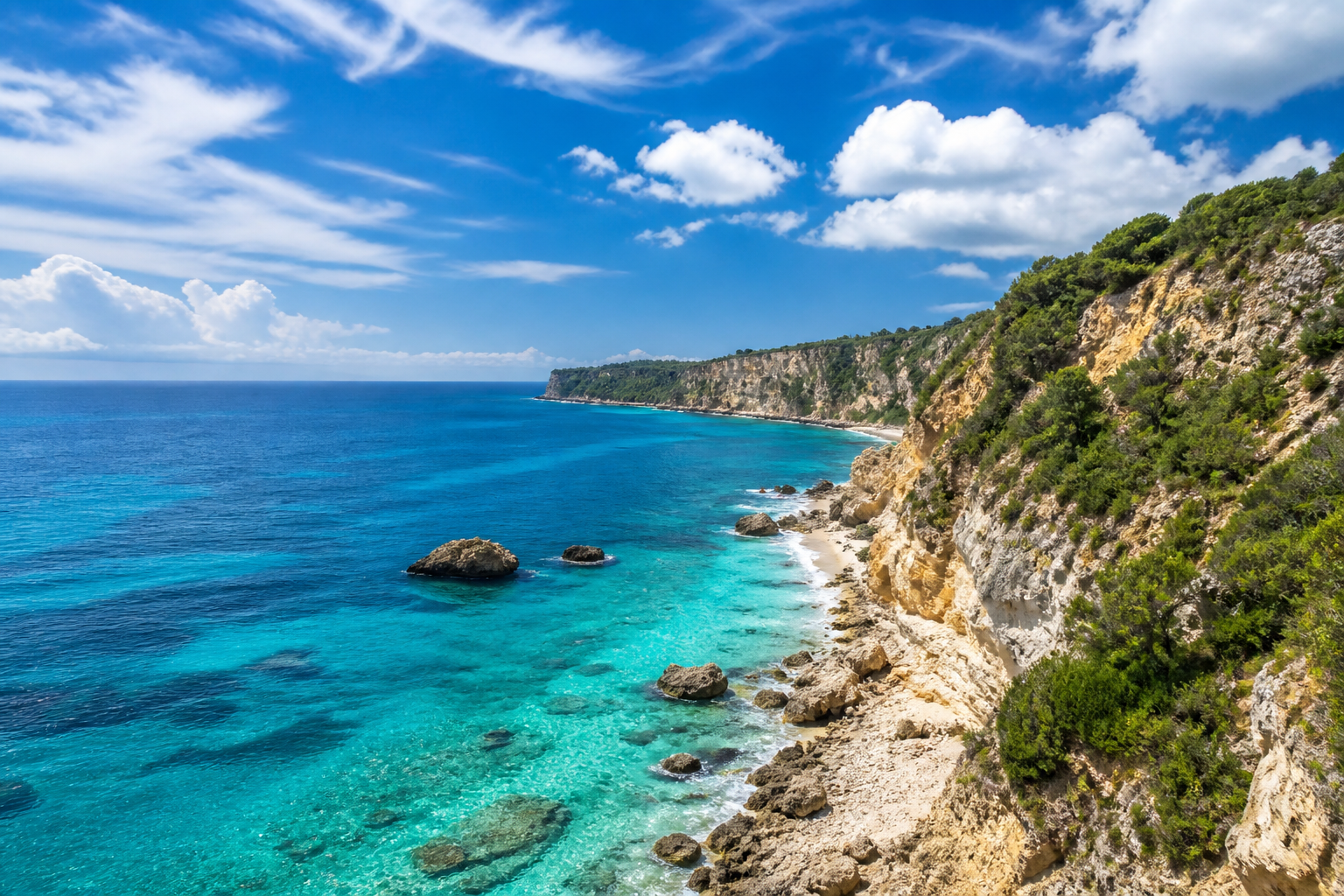 AI photo enhancer example: travel coastal photo with clearer water and sky detail