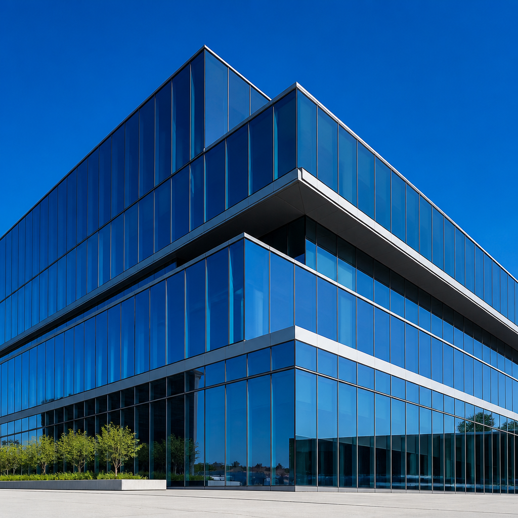 AI photo enhancer example: architectural exterior with sharper lines and cleaner sky